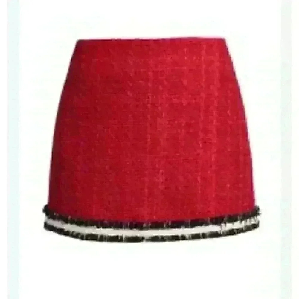 New Alice + Olivia Rubi Micro Skirt Tweed in Perfect Ruby, Black, White Size 14 - Picture 5 of 11
